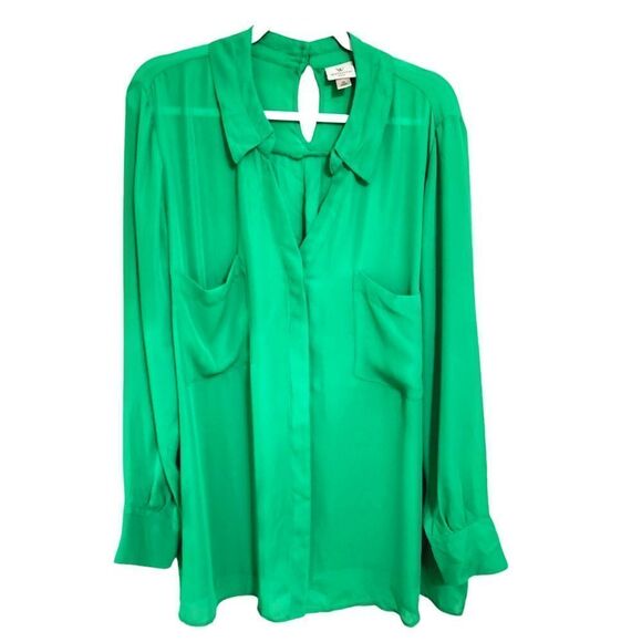 Worthington Kelly green thin lightweight long sleeve button up top 3X - Picture 1 of 4
